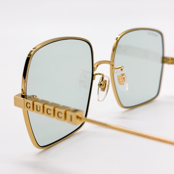 NEW GUCCI GG1434S 003 SQUARE GOLD GREEN WOMEN SUNGLASSES GUCCI - Picture 8 of 12